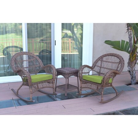 Propation W00210-2-RCES029 3 Piece Santa Maria Honey Rocker Wicker Chair Set; Green Cushion PR1363952